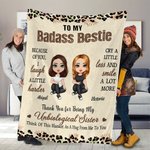 Personalised Badass Sister Leopard Print Cartoon Soft Throw Blanket with Names Home Decor Birthday Friendship Gift for Besties Friends