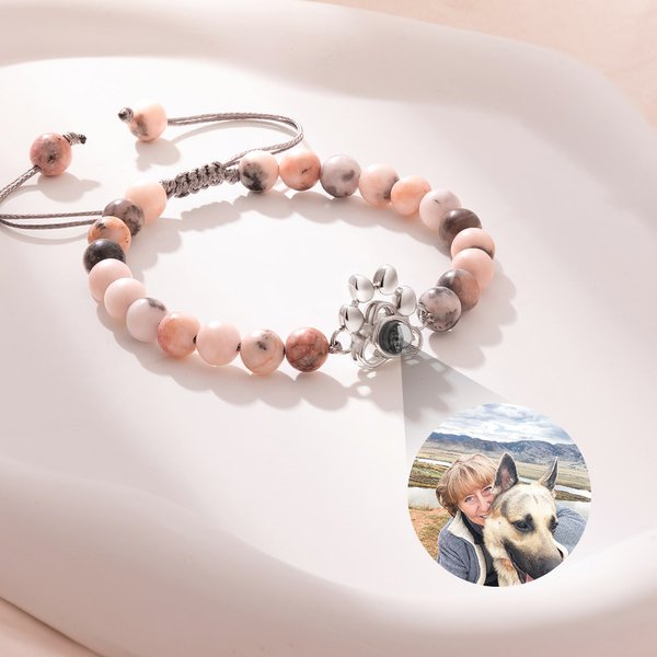 Personalized Adjustable Projection Dog Cat Photo Natural Stone Bracelet Birthday Anniversary Gift for Pet Lovers