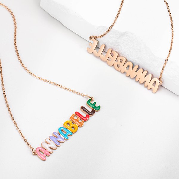 Custom Necklace with Enamel Bubble Name & Heart, 3D Colorful Bubble Letter Heart Pendant Jewelry for Women