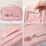Sac de Maquillage Imperméable Personnalisé avec Nom et Fleur de Naissance Sac Cosmétique à Plusieurs Compartiments Cadeau Anniversaire pour Femme