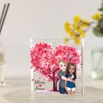 Personlig tecknad kramande par rosa hjärta träd akrylplatta med namn skrivbordsdekor Alla hjärtans dag jubileumsgåva för par