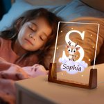 Personalised Cute Forest Animals Cloud Star Acrylic LED Night Light with Wooden Base Name and Initial Birthday Children's Day Gift for Boys Girls