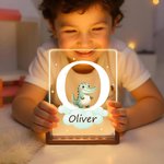 Personalised Cute Forest Animals Cloud Star Acrylic LED Night Light with Wooden Base Name and Initial Birthday Children's Day Gift for Boys Girls