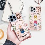 Henkilökohtainen Self Care Olet Raamatun jae Affirmation sarjakuva Slim Phone Case iPhone nimellä Syntymäpäivä Inspiroiva lahja naisille tytöille