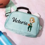 Personalizzato Cartoon Sport Ragazza Nome impermeabile Crossbody Fanny Pack Waist Bag con cinturino regolabile per allenamento Corsa Regalo di compleanno per le donne