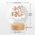 Luz nocturna personalizada con mami y bebé animal y luna o nube con base de madera y nombre decoración para habitación infantil y regalo para niños