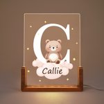 Personalised Cute Forest Animals Cloud Star Acrylic LED Night Light with Wooden Base Name and Initial Birthday Children's Day Gift for Boys Girls