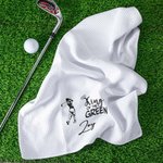 Personalized King Queen of The Green Golf Player Silhouette Absorbent Waffle Sports Towel with Name Birthday Team Gift for Golfer Golf Dad Mom