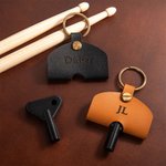 Personalized Instrument Accessory Drum Tuning Key Holder Leather Keychain with Engraved Initial Music Festival Birthday Gift for Drummer Music Lover