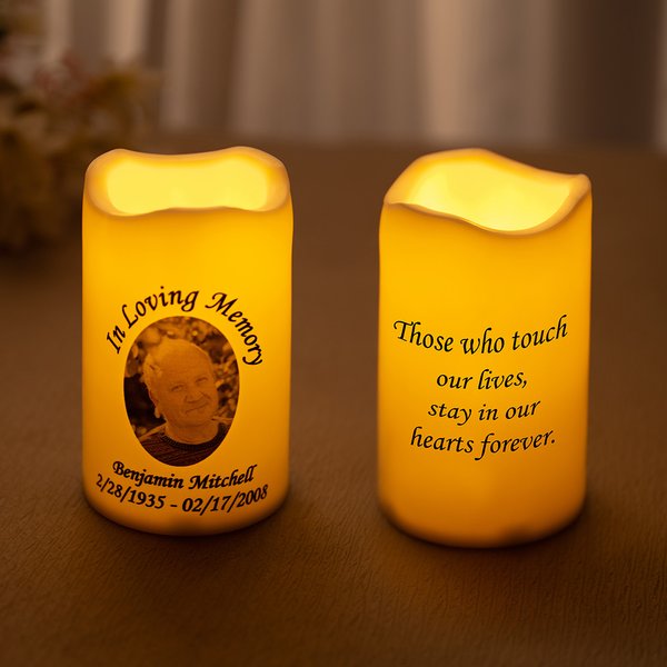 Personalised Portrait Photo Flameless LED Battery Operated Candle with Name and Date Sympathy Memorial Gift for Loss of Loved One