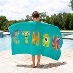 Gepersonaliseerd Multicolor Cartoon Monster Oversized Quick Dry Microfiber Naam Strandlaken Reizen Essentieel Verjaardagskinderdag Cadeau voor Kinderen
