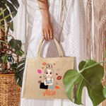 Personalised Lip Mark Cartoon Fashion Girl Reusable Large Jute Tote Bag with Name In Lipstick Birthday Bridesmaid Gift for Women