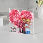 Personlig tecknad kramande par rosa hjärta träd akrylplatta med namn skrivbordsdekor Alla hjärtans dag jubileumsgåva för par