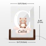 Personalized Cute Forest Animal Acrylic Cloud Star LED Night Light with Wooden Base Name and Initial Birthday Children's Day Gift for Boys Girls