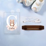 Personalised Cute Forest Animals Cloud Star Acrylic LED Night Light with Wooden Base Name and Initial Birthday Children's Day Gift for Boys Girls