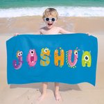 Gepersonaliseerd Multicolor Cartoon Monster Oversized Quick Dry Microfiber Naam Strandlaken Reizen Essentieel Verjaardagskinderdag Cadeau voor Kinderen
