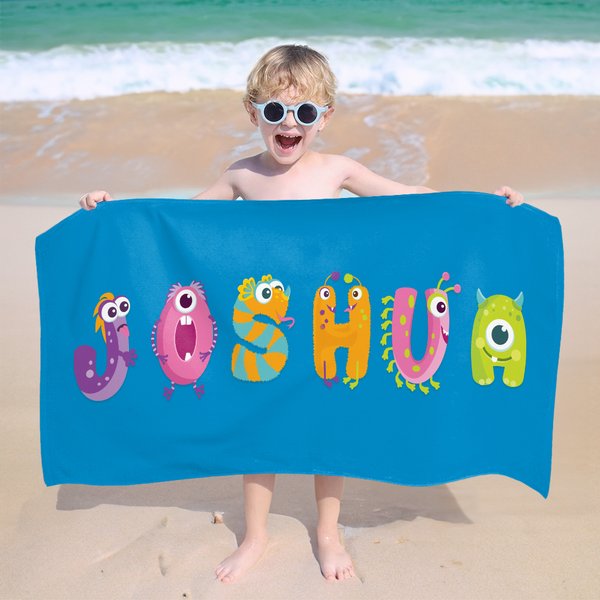 Personalised Multicolour Cartoon Monster Oversized Quick Dry Microfiber Name Beach Towel Travel Essential Birthday Children's Day Gift for Kids