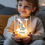 Personalised Cute Forest Animals Cloud Star Acrylic LED Night Light with Wooden Base Name and Initial Birthday Children's Day Gift for Boys Girls