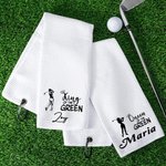 Personalized King Queen of The Green Golf Player Silhouette Absorbent Waffle Sports Towel with Name Birthday Team Gift for Golfer Golf Dad Mom