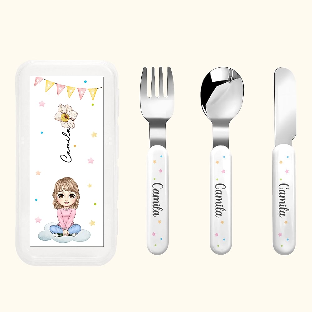 Boîte à lunch portable personnalisée avec couteau, fourchette, cuillère et couverts avec nom Cadeau d'anniversaire et de repas pour garçons et filles