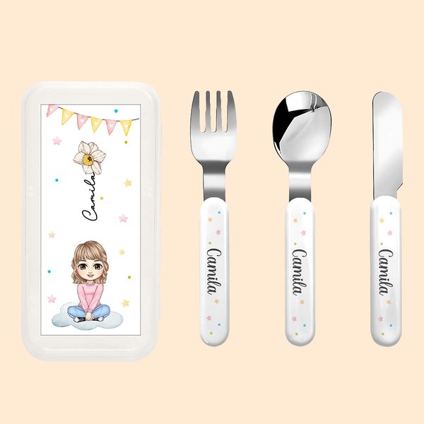 Henkilökohtainen Kannettava Syntymä Kukka Lounaslaatikko veitsi haarukka lusikka ruokailuvälineet asetettu nimi syntymäpäivä ateria-aika hauska lahja pojille tytöille