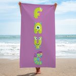 Personalisiertes Mehrfarbiges Cartoon-Monster Strandtuch aus Mikrofaser mit Namen Übergroß Schnell Trocknend Urlaub Geburtstag Geschenk für Kinder