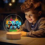 Veilleuse LED Personnalisée avec Nom de Pixel Motif de Manette de Jeu Style Éclaboussure d'Encre Cadeau Anniversaire pour Homme Enfant
