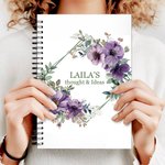 Personalisierte Aquarell Geburt Blume Kranz Name A5 Spirale Notebook mit 120 linierten Seiten und Text Geburtstag Geschenk für Frauen Mädchen