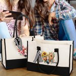 Personalisierte Cartoon-Charakter Blumenherz Canvas Tragetasche mit Namen und Griffen Reise Zubehör Valentinstag Geburtstag Geschenk für Damen