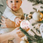 Personalized Pink Flowers Ceramic Ornament with Name Christmas Tree Decor First Christmas Gift for Baby Girl