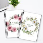 Personalisierte Aquarell Geburt Blume Kranz Name A5 Spirale Notebook mit 120 linierten Seiten und Text Geburtstag Geschenk für Frauen Mädchen