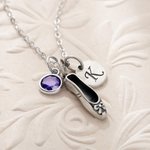 Collier de pierres de naissance pour chaussure de ballet avec initiale gravée Anniversaire Cadeau pour Ballerine