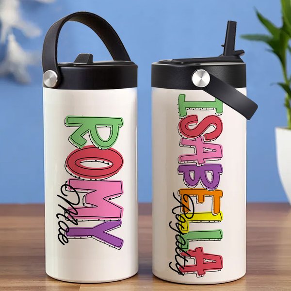 Personalisierte bunte 3D-Effekt Brief 15oz isoliert Name Wasserflasche mit Falten Stroh und Griff Geburtstag zurück zu Schule Geschenk für Kinder