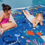 Personalised Quick Dry Ocean World Oversized Microfiber Kid Beach Towel with Initial and Name Summer Travel Essential Gift for Boys Girls
