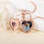 Personligt Love Lock Photo Locket-halsband med hjärtfödelsesten och nyckelberlock Smycken Födelsedags- och jubileumsgåva för kvinnor