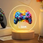Veilleuse LED Personnalisée avec Nom de Pixel Motif de Manette de Jeu Style Éclaboussure d'Encre Cadeau Anniversaire pour Homme Enfant
