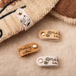 Personalized Set of 10 Made By Leather Crochet Knitted Tags Labels with Engraved Name Rivets Knitwear Accessories Gift for DIY Knitter Sewing Lovers