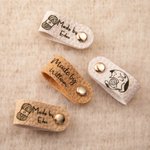 Personalized Set of 10 Made By Leather Crochet Knitted Tags Labels with Engraved Name Rivets Knitwear Accessories Gift for DIY Knitter Sewing Lovers