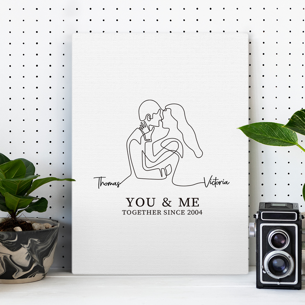 Tableau personnalisé sans cadre Silhouette Noms Tableau encadré Cadeau d'anniversaire de St Valentin pour couple