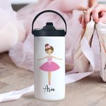 Personalized Colorful Cute Ballet Girl 15oz Insulated Name Water Bottle with Folding Straw and Handle Birthday Gift for Ballerina