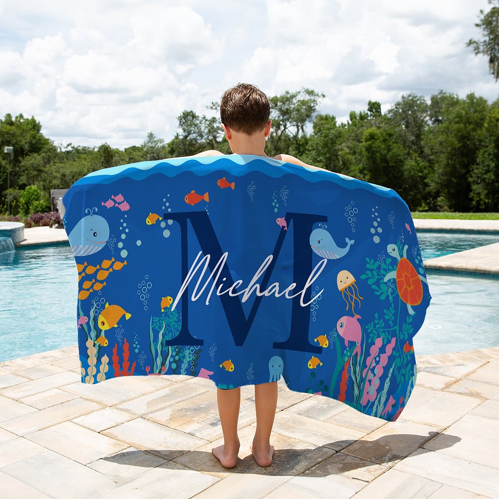 Serviette de Plage en Microfibre Personnalisée avec Prénom et Initiale Cadeau Essentiel de Voyage d'Été pour Garçon Fille