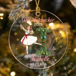 Personalized Nutcracker Clara Ballet Girl Faux Glitter Christmas Ornament with Initial Name Holiday Tree Decor Recital Gift for Ballerinas Dancers