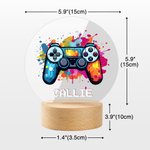 Veilleuse LED Personnalisée avec Nom de Pixel Motif de Manette de Jeu Style Éclaboussure d'Encre Cadeau Anniversaire pour Homme Enfant