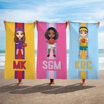 Personalized Basketball Cartoon Character Monogram Stripe Oversized Quick Dry Beach Towel Birthday Vacation Accessories Gift for Basketball Lovers