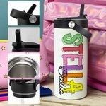 Bottiglia d'acqua con nome isolata da 15 oz con cannuccia pieghevole e manico, regalo di compleanno e ritorno a scuola per bambini.