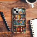 Custodia per telefono in vetro colorato con iniziali per iPhone Samsung Compleanno Regalo del club del libro per gli amanti dei libri.