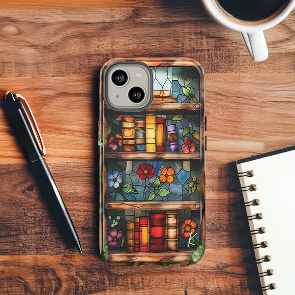 Custodia per telefono in vetro colorato con iniziali per iPhone Samsung Compleanno Regalo del club del libro per gli amanti dei libri.