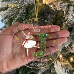 Personalized Nutcracker Clara Ballet Girl Faux Glitter Christmas Ornament with Initial Name Holiday Tree Decor Recital Gift for Ballerinas Dancers