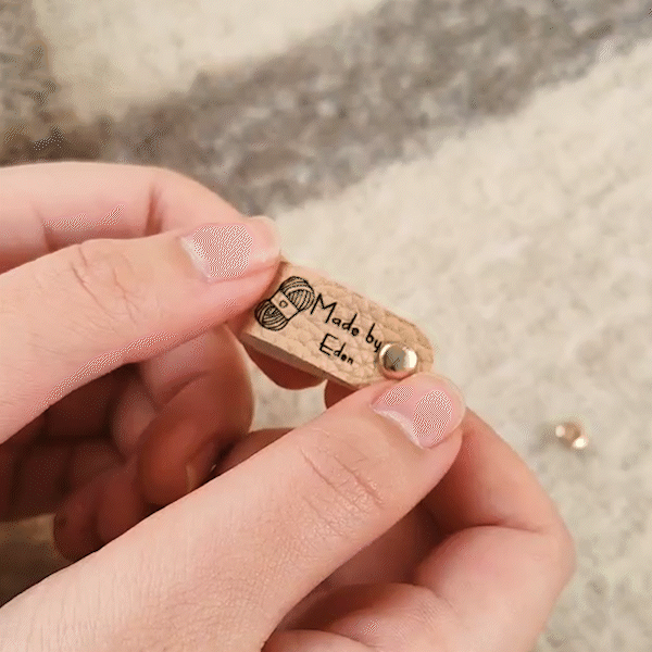 Personalized Set of 10 Made By Leather Crochet Knitted Tags Labels with Engraved Name Rivets Knitwear Accessories Gift for DIY Knitter Sewing Lovers