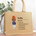 Personalizzato Cartoon Urban Beauty Nome Definizione Riutilizzabile Grande Tote Bag Juta Compleanno Addio al Nubilato Regalo Damigella d'onore per Donne